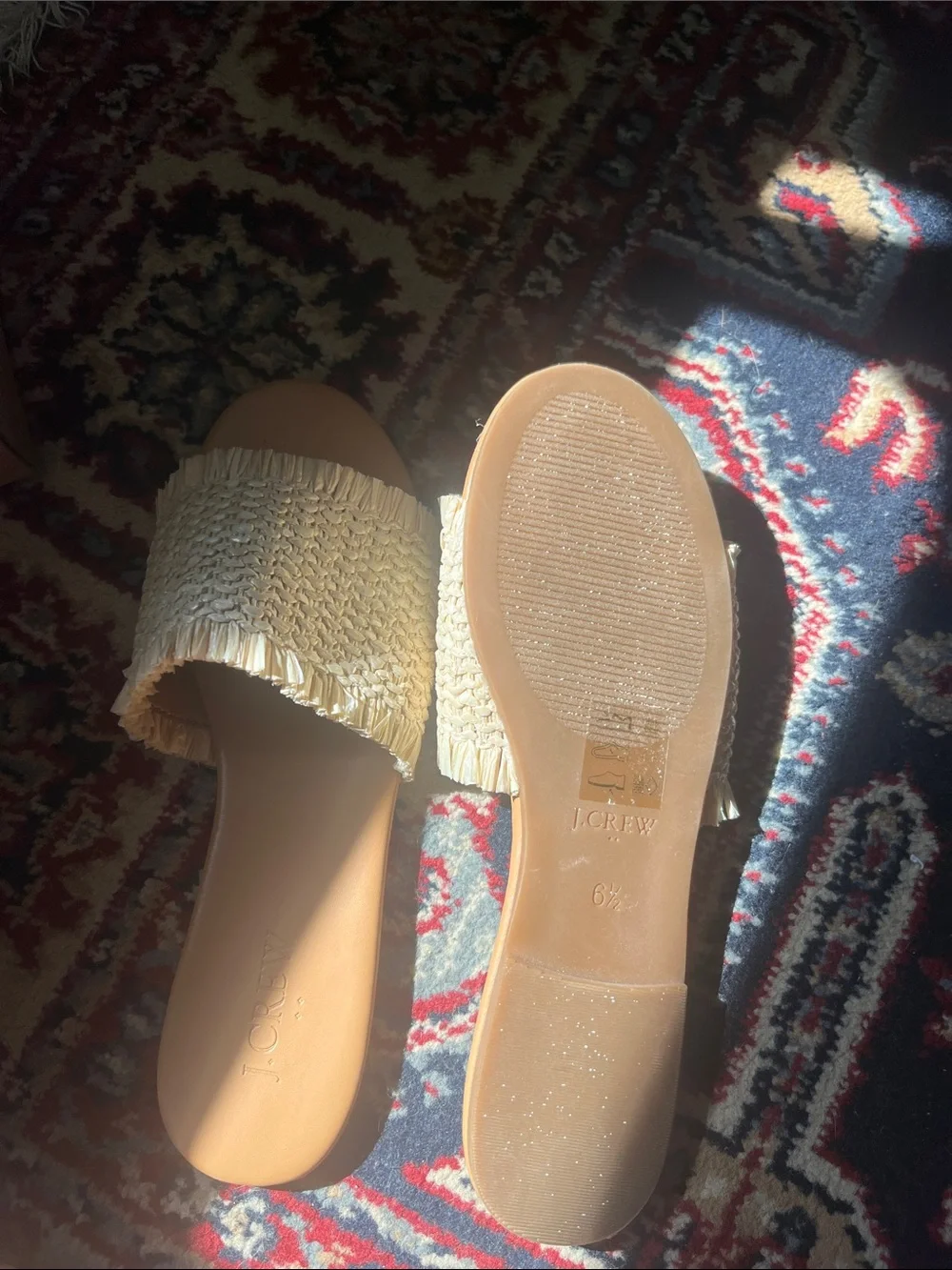 J. Crew Cream Woven Raffia Slide sandals